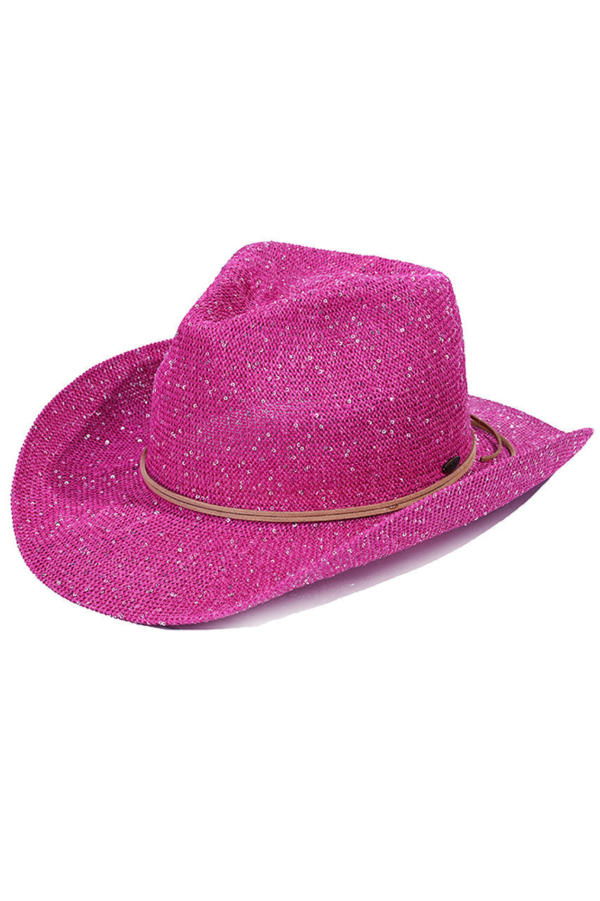 Hot Pink C.C Kids Suede String Band Sequin Cowboy Hat combines classic western style with playful sparkle, designed specifically for children. Crafted from soft suede, it offers comfortable wear while the string band ensures a secure fit. The sequin detailing adds a fun, eye-catching element, making it perfect for dress-up, themed events, or everyday adventures. Durable and stylish, this hat is an expert choice for young cowboys and cowgirls seeking both comfort and flair. 
