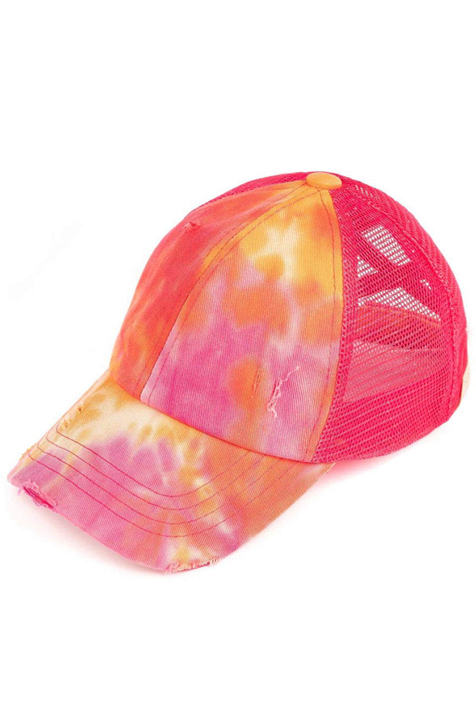 Orange C.C Kids Tie Dye Criss-Cross Ponycap combines playful tie-dye patterns with a practical criss-cross design, ensuring a secure and comfortable fit for active children. Crafted for durability and style, this ponytail keeps hair neatly in place while adding a vibrant touch to any outfit. Ideal for everyday wear, it offers both function and fashion for young, energetic lifestyles.