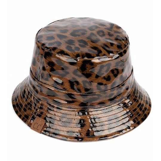 C.C Women's Leopard Pattern Shiny Reversible Rain Bucket Hat