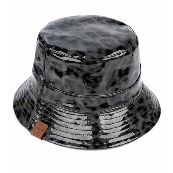 C.C Women's Leopard Pattern Shiny Reversible Rain Bucket Hat