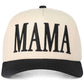 Black C.C MAMA Letter embroidered Snapback Trucker Hat combines style with functionality. Featuring precise embroidery work, breathable mesh panels, and an adjustable snapback closure for a customized fit. The structured front maintains its shape while the curved brim provides optimal sun protection. Ideal for casual outings or making a statement about your maternal status with sophisticated flair.