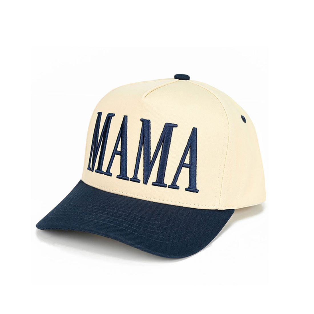 Navy C.C MAMA Letter embroidered Snapback Trucker Hat combines style with functionality. Featuring precise embroidery work, breathable mesh panels, and an adjustable snapback closure for a customized fit. The structured front maintains its shape while the curved brim provides optimal sun protection. Ideal for casual outings or making a statement about your maternal status with sophisticated flair.