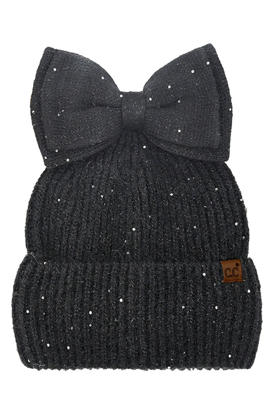 Black C.C Messy Bun Bow Beanie with Sequins Winter Hat combines functionality with sophisticated style. The specialized opening accommodates ponytails or messy buns, while the sequin embellishments add a touch of glamour. Crafted from premium thermal materials, this winter hat delivers optimal insulation without sacrificing aesthetics. The distinctive bow detail elevates this practical cold-weather essential into a fashion statement piece.