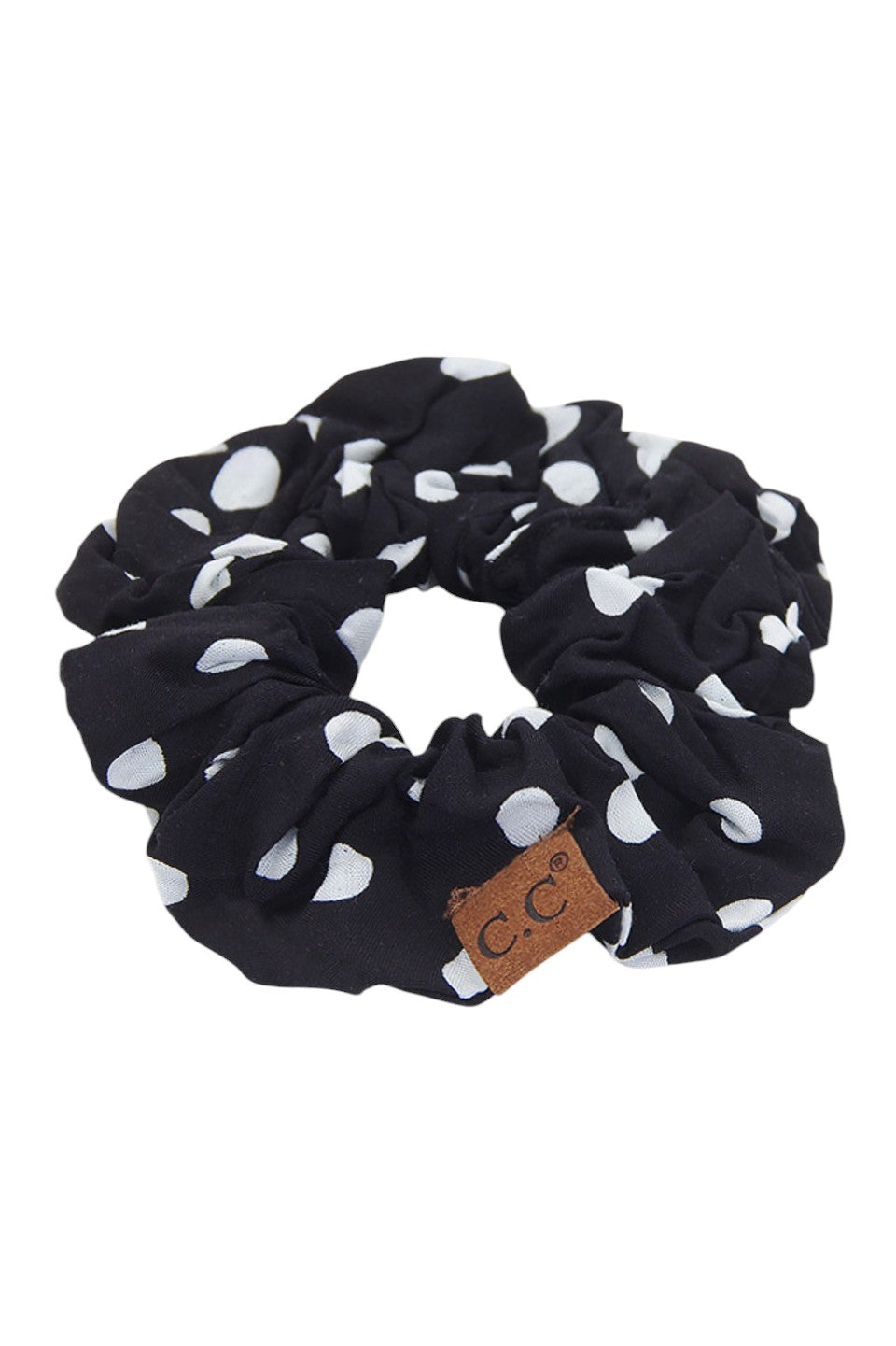 Black C.C Polka Dot Print Scrunchie Ponytail Holder Hair Tie will adorn your tresses making them look amazing, fun & trendy, adding a spark of style & charm. So cute & super stylish with any outfit, the cutest addition to a any plain outfit. Wear it in your hair or around your wrist for a two-in-one accessory. Perfect Gift. 