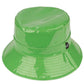 Kelly Green C.C Brand Shiny Solid Color Reflective Enamel Detailed Rain Bucket Hat; this rain hat is snug on the head and works well to keep rain off the head, out of eyes, and also the back of the neck. Wear it to lend a modern liveliness above a raincoat on trans-seasonal days in the city. Perfect Gift for fashion-forward friend