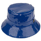 Royal C.C Brand Shiny Solid Color Reflective Enamel Detailed Rain Bucket Hat; this rain hat is snug on the head and works well to keep rain off the head, out of eyes, and also the back of the neck. Wear it to lend a modern liveliness above a raincoat on trans-seasonal days in the city. Perfect Gift for fashion-forward friend
