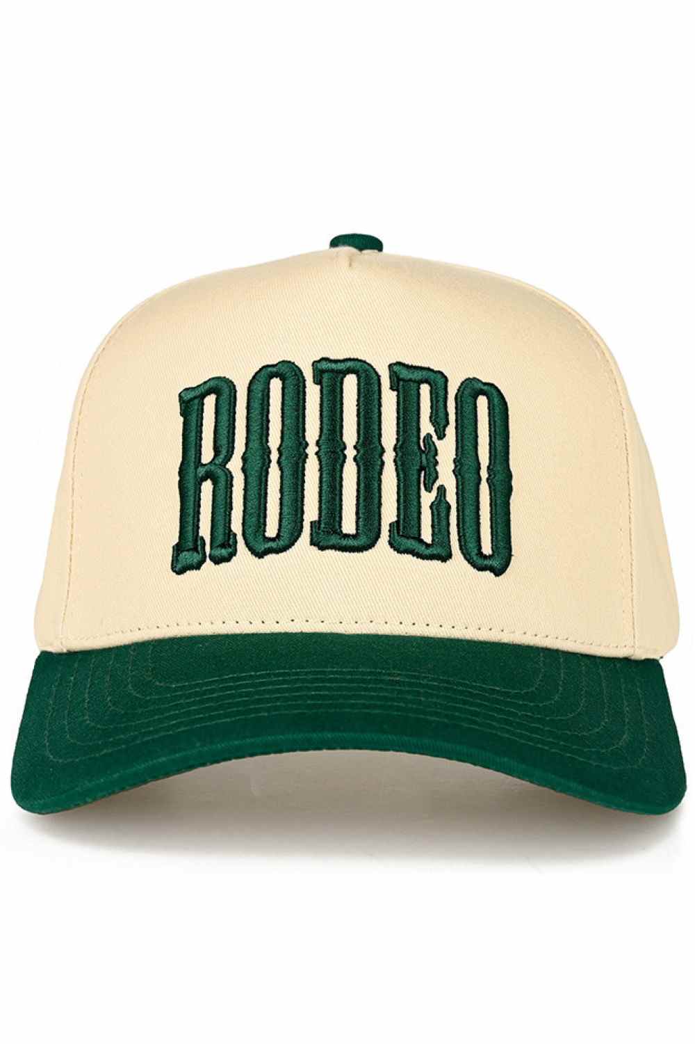 Dark Green C.C RODEO Letter Embroidered Snapback Trucker Hat&nbsp;features meticulously embroidered lettering that maintains its definition through extended wear. The structured front panels provide shape retention, while the breathable mesh back optimizes ventilation. The precision-engineered snapback closure delivers incremental sizing adjustments for optimal comfort, making it suitable for both casual wear and authentic rodeo environments.