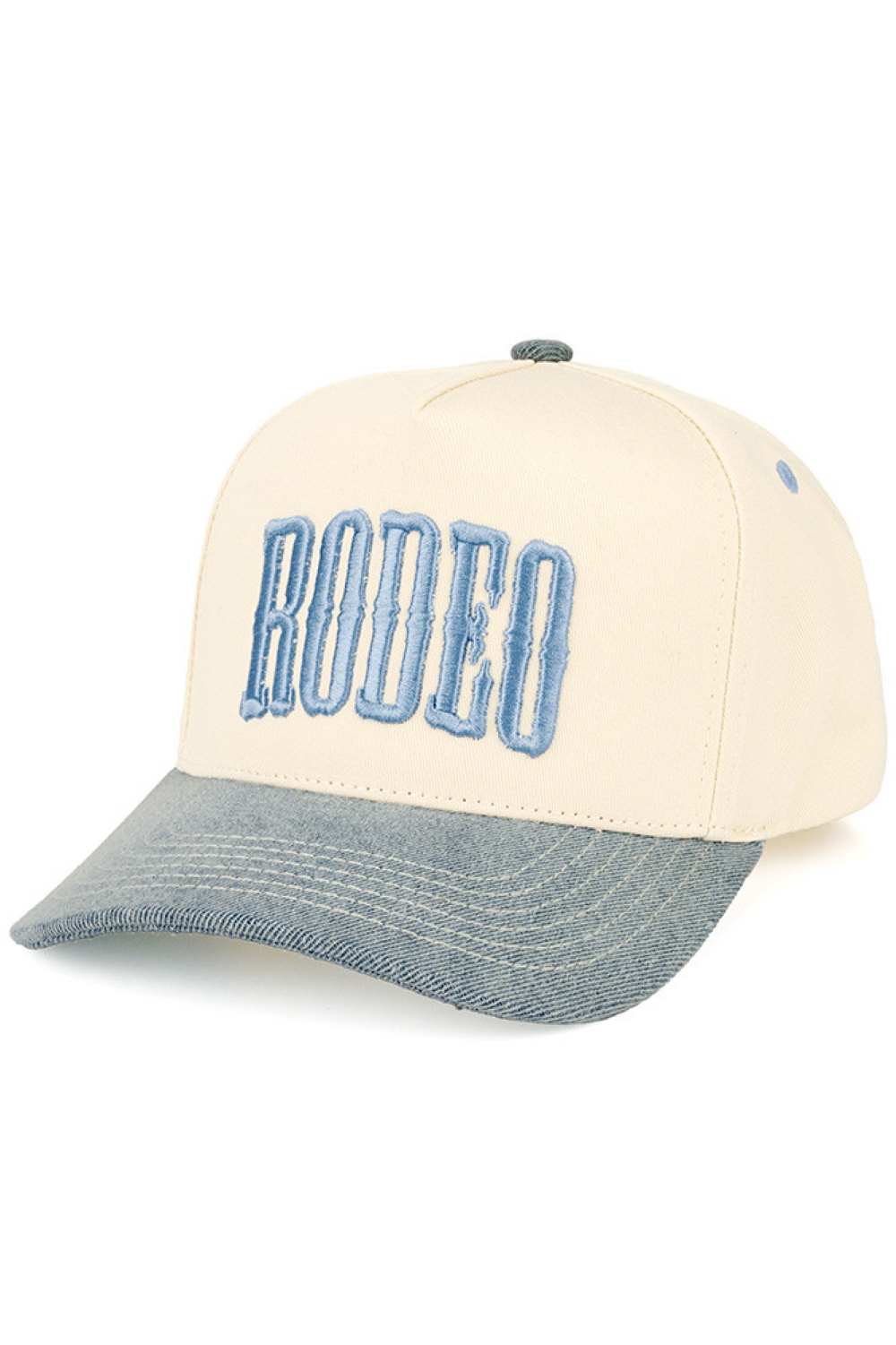 Denim C.C RODEO Letter Embroidered Snapback Trucker Hat&nbsp;features meticulously embroidered lettering that maintains its definition through extended wear. The structured front panels provide shape retention, while the breathable mesh back optimizes ventilation. The precision-engineered snapback closure delivers incremental sizing adjustments for optimal comfort, making it suitable for both casual wear and authentic rodeo environments.