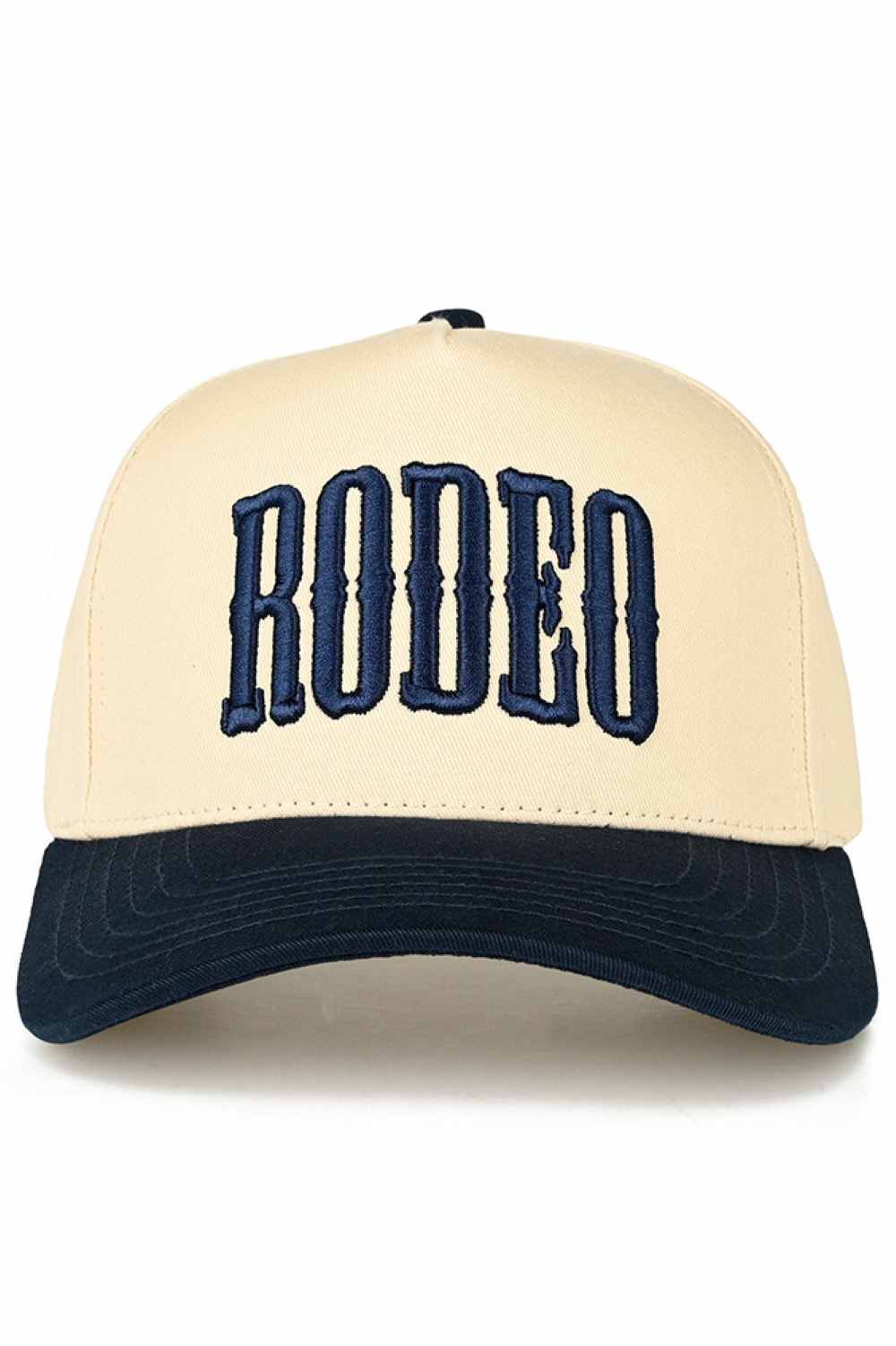 Navy C.C RODEO Letter Embroidered Snapback Trucker Hat&nbsp;features meticulously embroidered lettering that maintains its definition through extended wear. The structured front panels provide shape retention, while the breathable mesh back optimizes ventilation. The precision-engineered snapback closure delivers incremental sizing adjustments for optimal comfort, making it suitable for both casual wear and authentic rodeo environments.