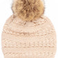 C.C Tilted Whip Stitch Slouch Beanie Faux Fur Pom Pom Hat - Beige - Beanies