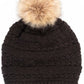 C.C Tilted Whip Stitch Slouch Beanie Faux Fur Pom Pom Hat - Black - Beanies