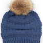 Heather Denim C.C Decorative Tilted Whip Stitch Slouch Beanie Fur Pom Pom Winter Hat; reach for this classic toasty hat to keep you nice n warm in the chilly winter weather, the wintry touch finish to your outfit. Perfect Gift Birthday, Christmas, Holiday, Anniversary, Stocking Stuffer, Secret Santa, Valentine's Day, Loved One, BFF