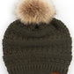 New Olive C.C Decorative Tilted Whip Stitch Slouch Beanie Fur Pom Pom Winter Hat; reach for this classic toasty hat to keep you nice n warm in the chilly winter weather, the wintry touch finish to your outfit. Perfect Gift Birthday, Christmas, Holiday, Anniversary, Stocking Stuffer, Secret Santa, Valentine's Day, Loved One, BFF