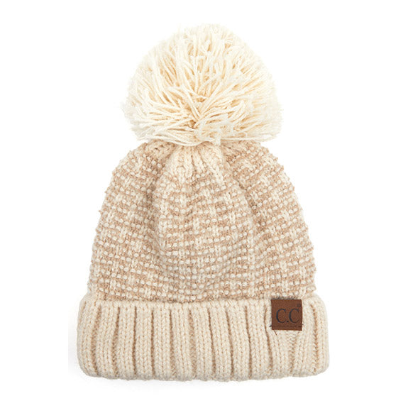 Beige C.C Tweed Style Pattern Knitted Beanie With Faux Fur Pom Winter Hat; reach for this classic toasty hat to keep you nice n warm in the chilly winter weather, the wintry touch finish to your outfit. Perfect Gift Birthday, Christmas, Holiday, Anniversary, Stocking Stuffer, Secret Santa, Valentine's Day, Loved One, BFF, Navidad