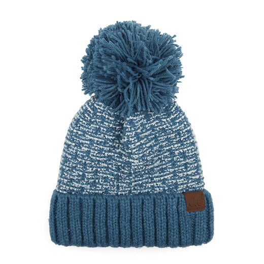 Steel Blue Beige C.C Tweed Style Pattern Knitted Beanie With Faux Fur Pom Winter Hat; reach for this classic toasty hat to keep you nice n warm in the chilly winter weather, the wintry touch finish to your outfit. Perfect Gift Birthday, Christmas, Holiday, Anniversary, Stocking Stuffer, Secret Santa, Valentine's Day, Loved One, BFF, Navidad