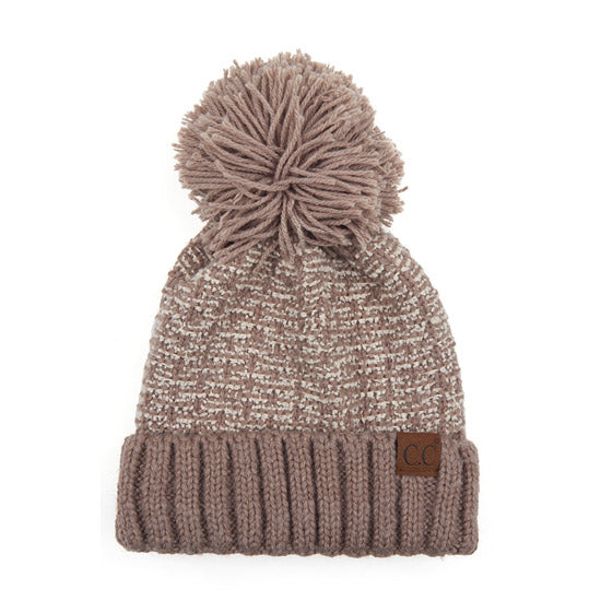 Taupe Beige C.C Tweed Style Pattern Knitted Beanie With Faux Fur Pom Winter Hat; reach for this classic toasty hat to keep you nice n warm in the chilly winter weather, the wintry touch finish to your outfit. Perfect Gift Birthday, Christmas, Holiday, Anniversary, Stocking Stuffer, Secret Santa, Valentine's Day, Loved One, BFF, Navidad