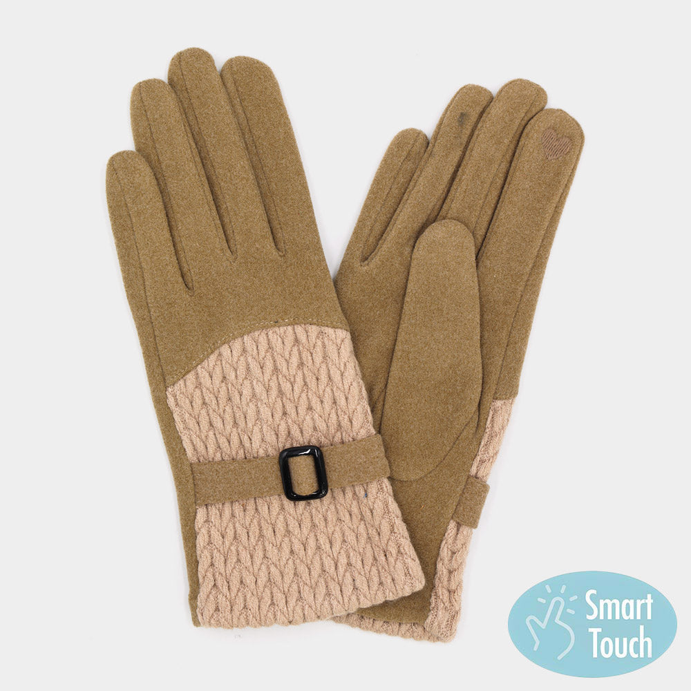 Taupe Cable And Band Details Smart Touch Gloves