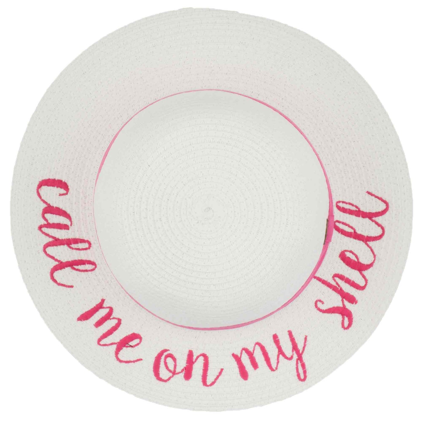 C.C Embroidered Brim Kids Straw Hat 100% Paper Straw Adjustable Strap