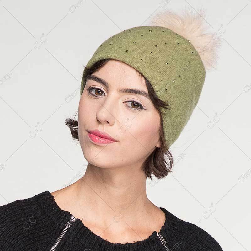 C.C Rhinestone Beanie Hat With Pom