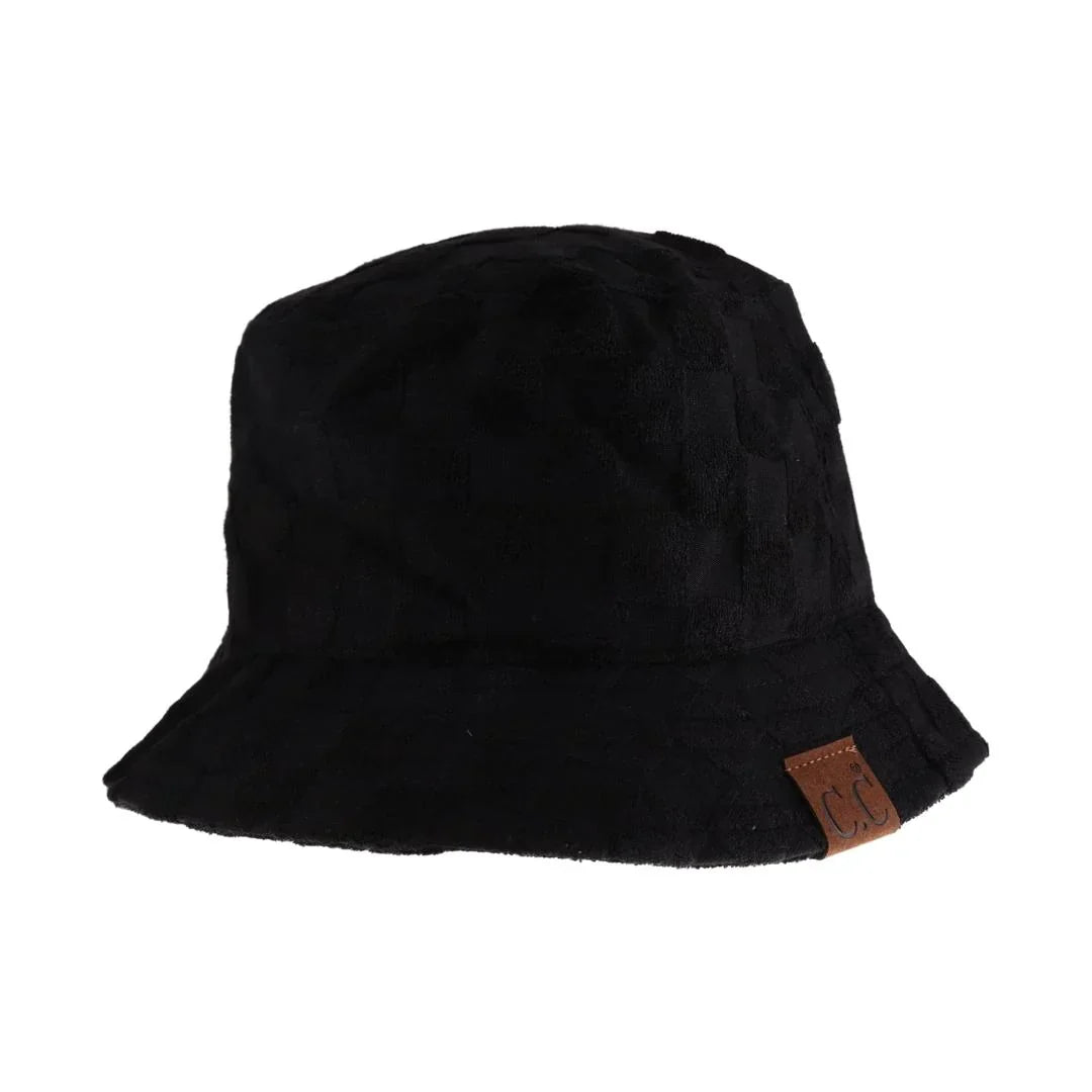 Black Checkered Pattern Terry Cloth C.C Bucket Hat combines classic style with exceptional comfort. Crafted from soft terry cloth, this hat offers a lightweight, breathable fit ideal for all-day wear. Its distinctive checkered design adds a timeless, versatile touch, making it suitable for both casual outings and stylish ensembles. Durable and easy to care for, this bucket hat is a practical accessory that enhances your wardrobe with expert-level fashion and function. 