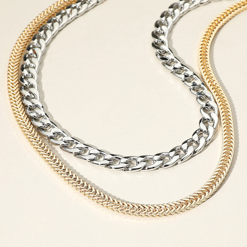 Gold, Silver, Two Tone Chunky Double Layered Chain Necklace