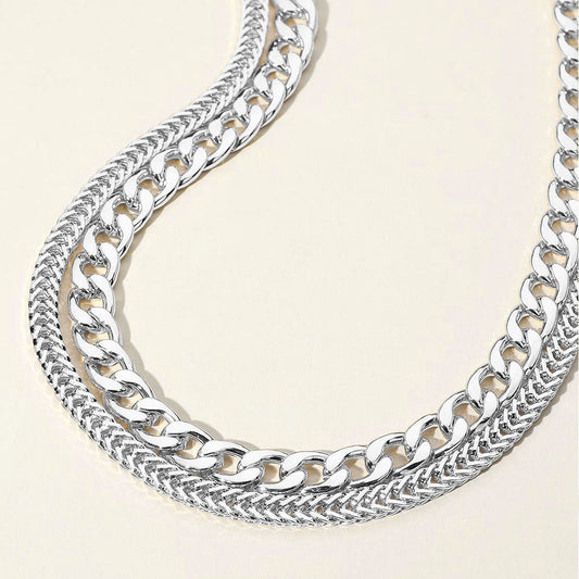 Silver Chunky Double Layered Chain Necklace