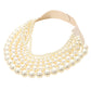 Chunky Metal Ball Beaded Multi Layered Faux Leather Magnetic Necklace - Cream - Necklace