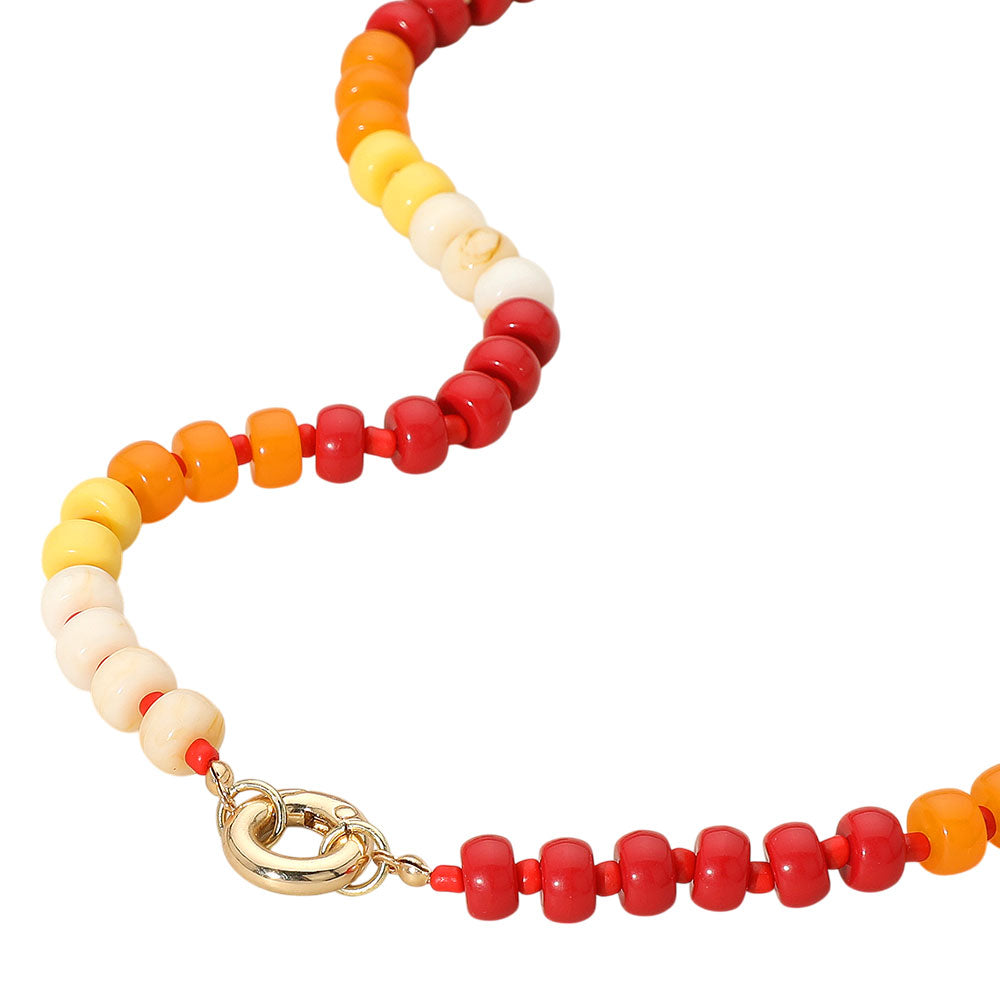 Clasp Accent Disc Beaded Necklace - Red - Necklace