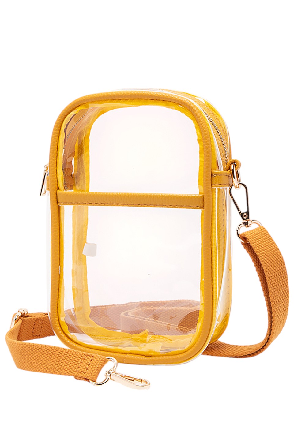 Mustard Clear Crossbody Stadium Bag combines functionality with compliance, featuring a fully transparent design that meets most stadium security requirements. Its lightweight construction and adjustable crossbody strap provide comfort and ease of use, allowing quick access to your essentials while keeping them visible for hassle-free entry. Ideal for sports events, concerts, and venues with strict bag policies. 