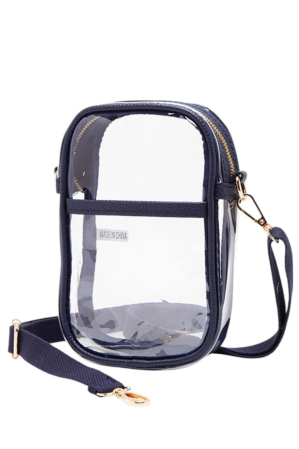 Navy Clear Crossbody Stadium Bag combines functionality with compliance, featuring a fully transparent design that meets most stadium security requirements. Its lightweight construction and adjustable crossbody strap provide comfort and ease of use, allowing quick access to your essentials while keeping them visible for hassle-free entry. Ideal for sports events, concerts, and venues with strict bag policies. 