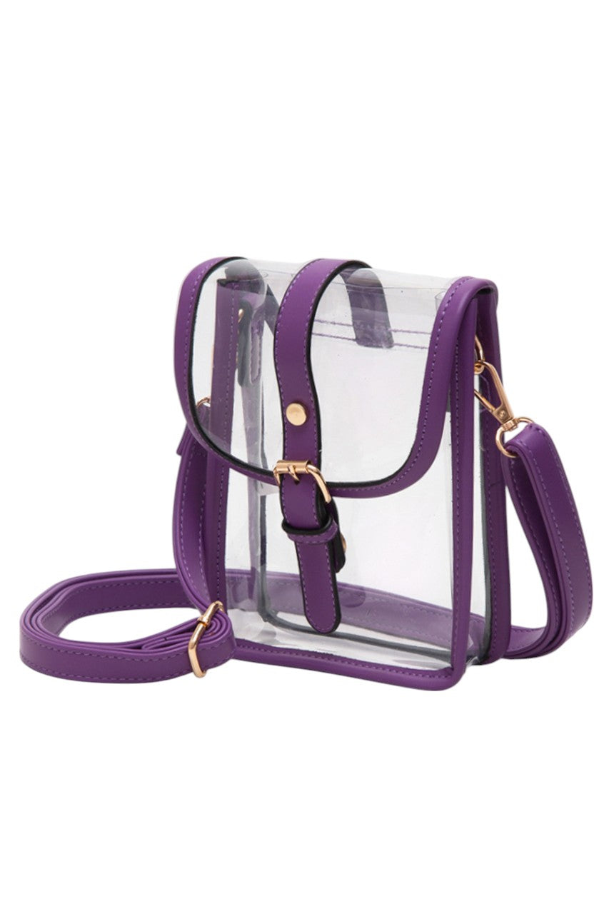 Purple Clear Crossbody Stadium Concert Transparent Bag is expertly crafted to comply with venue security standards while offering practical functionality. Its fully transparent design enables swift security checks, and the adjustable crossbody strap provides comfortable, hands-free wear. Made from durable, lightweight materials, this bag is perfect for concerts, sports events, and festivals, ensuring your belongings stay secure and easily accessible throughout the event.