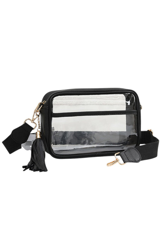 Clear PU Cross Body Camera Bag - Black - Crossbody Bag