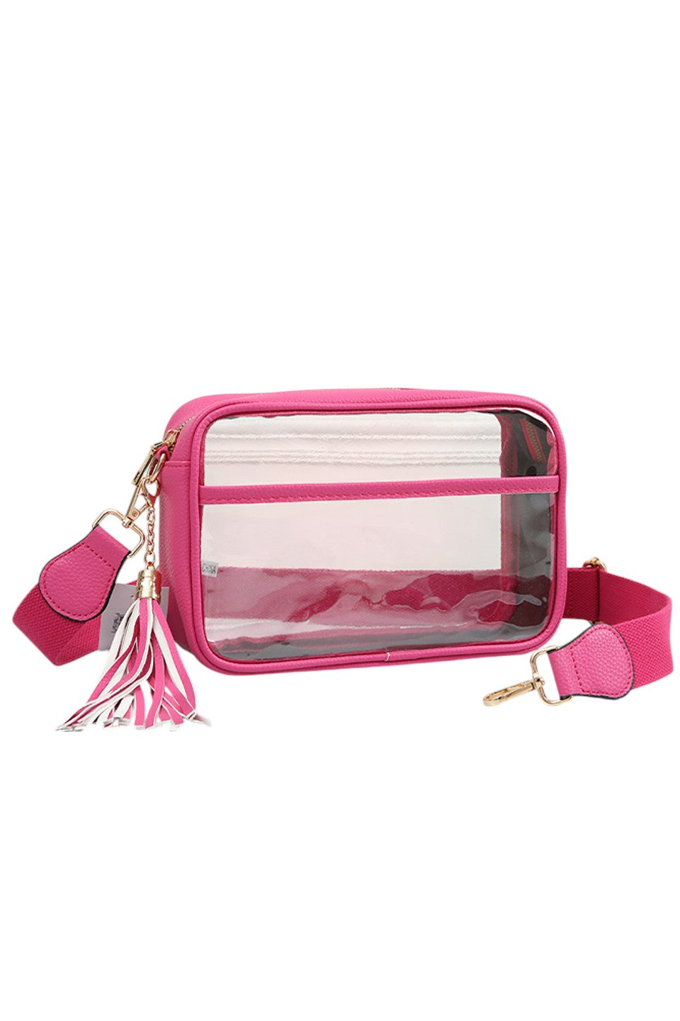 Clear PU Cross Body Camera Bag - Fuchsia - Crossbody Bag