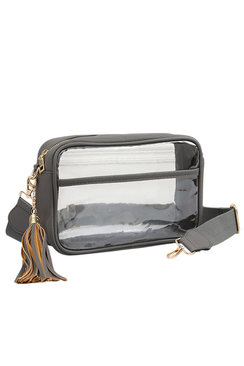Clear PU Cross Body Camera Bag - Gray - Crossbody Bag
