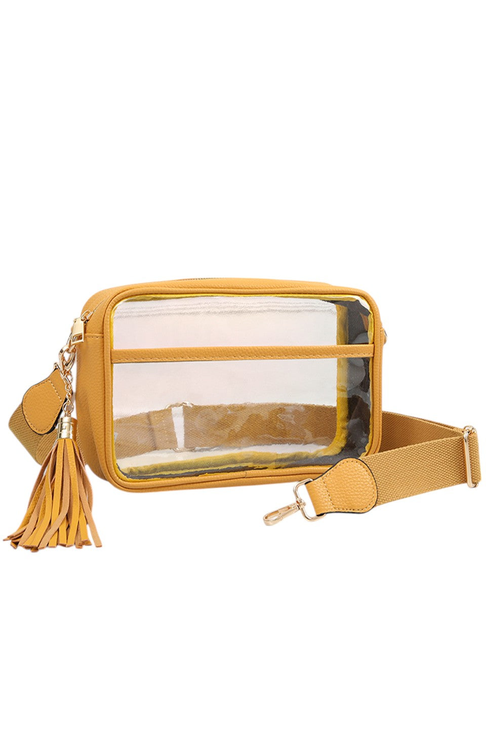 Clear PU Cross Body Camera Bag - Mustard - Crossbody Bag