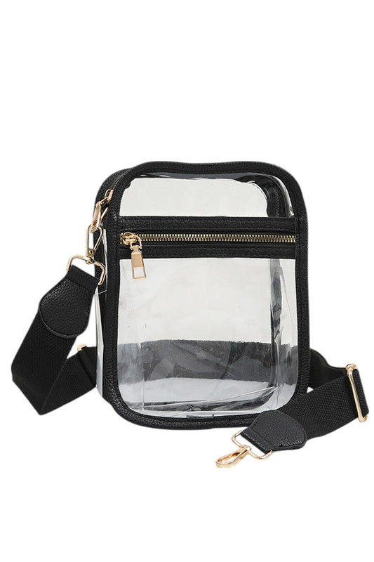 Clear PU Cross Body Mini Bag features a sleek, modern design crafted from durable, transparent polyurethane. Its compact size is perfect for carrying essentials while keeping your hands free. The adjustable strap ensures comfortable wear, making it ideal for both daily use and special occasions where style and convenience are paramount. This bag combines practicality with a minimalist aesthetic, allowing you to showcase your belongings with confidence and ease. 