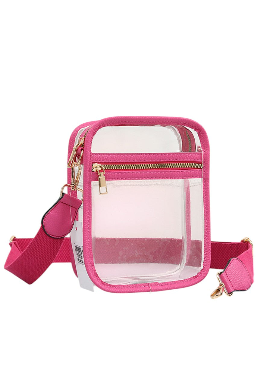 Clear PU Cross Body Mini Bag features a sleek, modern design crafted from durable, transparent polyurethane. Its compact size is perfect for carrying essentials while keeping your hands free. The adjustable strap ensures comfortable wear, making it ideal for both daily use and special occasions where style and convenience are paramount. This bag combines practicality with a minimalist aesthetic, allowing you to showcase your belongings with confidence and ease. 