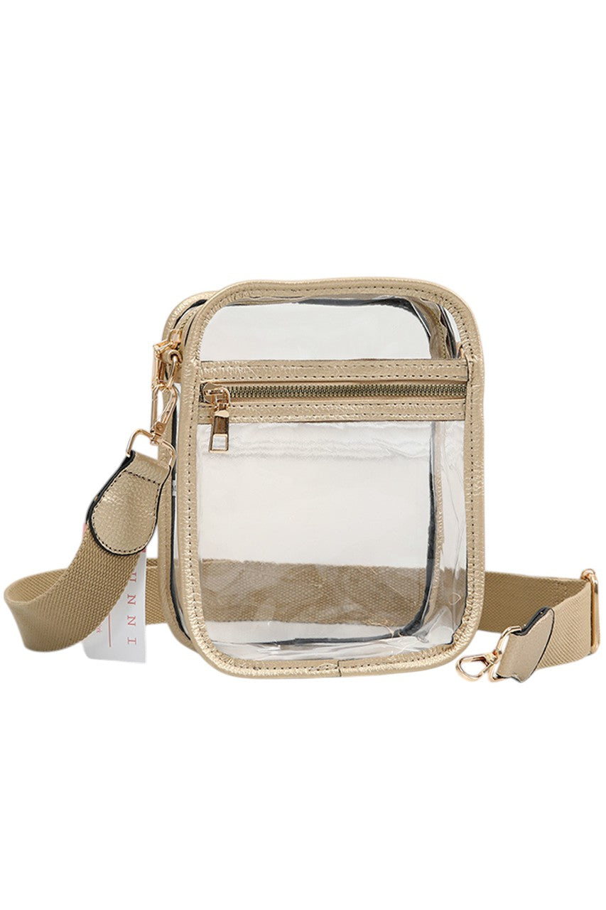 Clear PU Cross Body Mini Bag features a sleek, modern design crafted from durable, transparent polyurethane. Its compact size is perfect for carrying essentials while keeping your hands free. The adjustable strap ensures comfortable wear, making it ideal for both daily use and special occasions where style and convenience are paramount. This bag combines practicality with a minimalist aesthetic, allowing you to showcase your belongings with confidence and ease. 