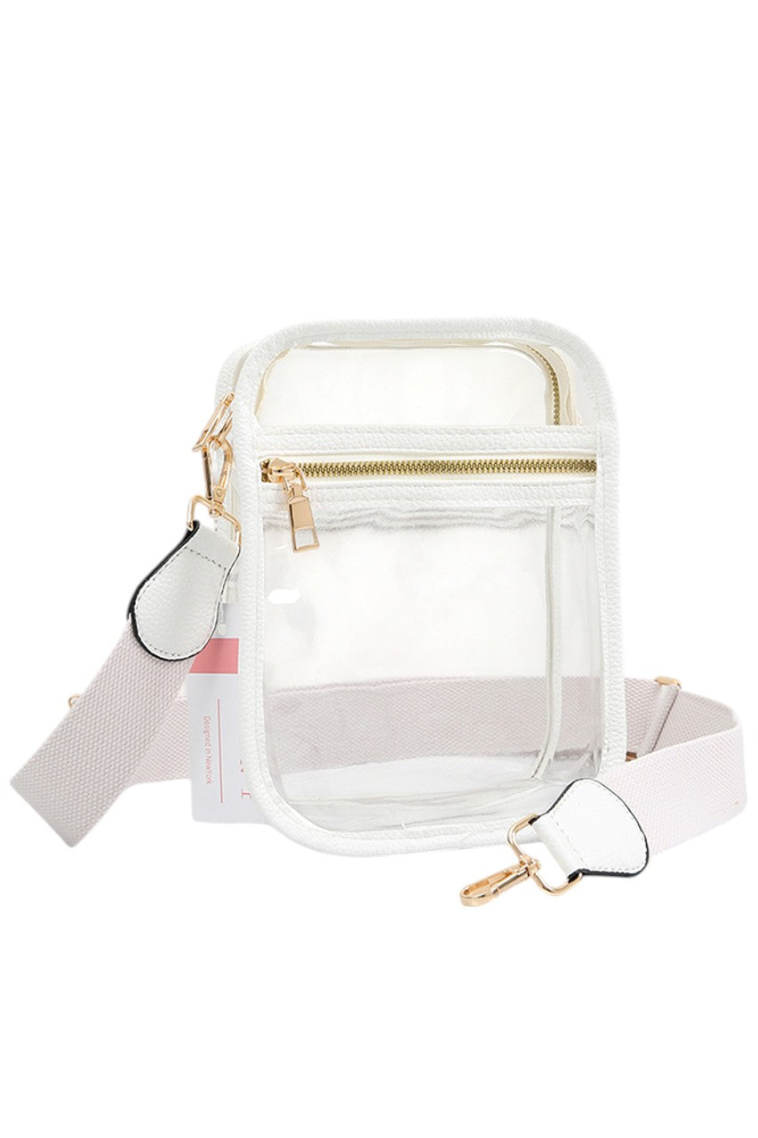 Clear PU Cross Body Mini Bag features a sleek, modern design crafted from durable, transparent polyurethane. Its compact size is perfect for carrying essentials while keeping your hands free. The adjustable strap ensures comfortable wear, making it ideal for both daily use and special occasions where style and convenience are paramount. This bag combines practicality with a minimalist aesthetic, allowing you to showcase your belongings with confidence and ease. 