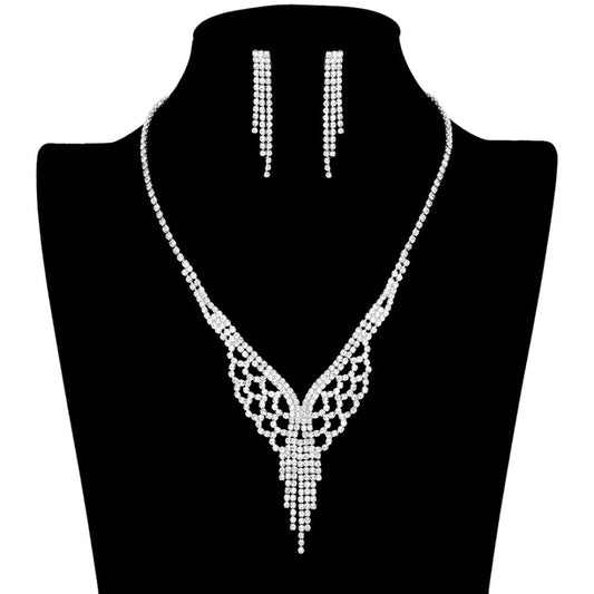 Shimmery Silver Rhinestone Pave Necklace Earring Set will be sure to add an air of timeless elegance, wear it with your favorite evening attire for an unbeatable combo of glitz and glamour. Perfect Birthday Gift, Christmas Gift, Anniversary Gift, Prom, Valentine's Day Gift, Regalo Cumpleanos, Aniversario, Regalo Navidad