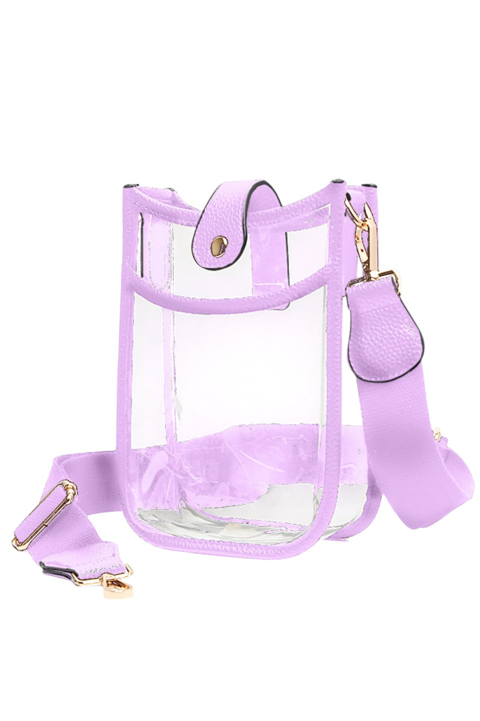 Clear Stadium Crossbody Mini Bag offers a sleek, transparent design ideal for event venues with strict bag policies. Its compact size ensures convenience without sacrificing style, while the adjustable crossbody strap provides comfortable, hands-free wear. Crafted for durability and easy access, this mini bag is perfect for securely carrying essentials at stadiums, concerts, or festivals. 