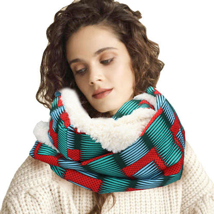 Red Colorful Pattern Soft Sherpa Infinity Scarf, delicate, warm, on trend & fabulous, a luxe addition to any cold-weather ensemble. Great for daily wear in the cold winter to protect you against chill, classic infinity-style scarf & amps up the glamour with plush material that feels amazing snuggled up against your cheeks.