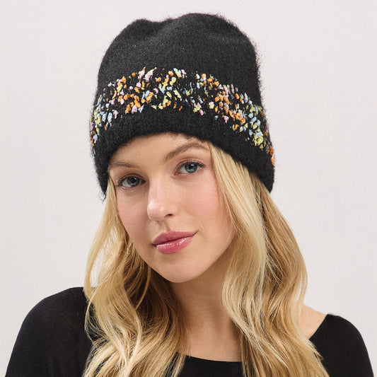 Black Confetti Solid Winter Beanie Hat