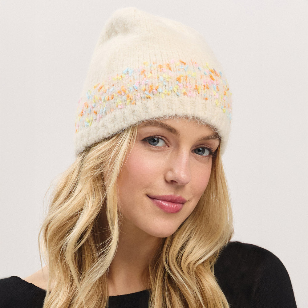 Ivory Confetti Solid Winter Beanie Hat