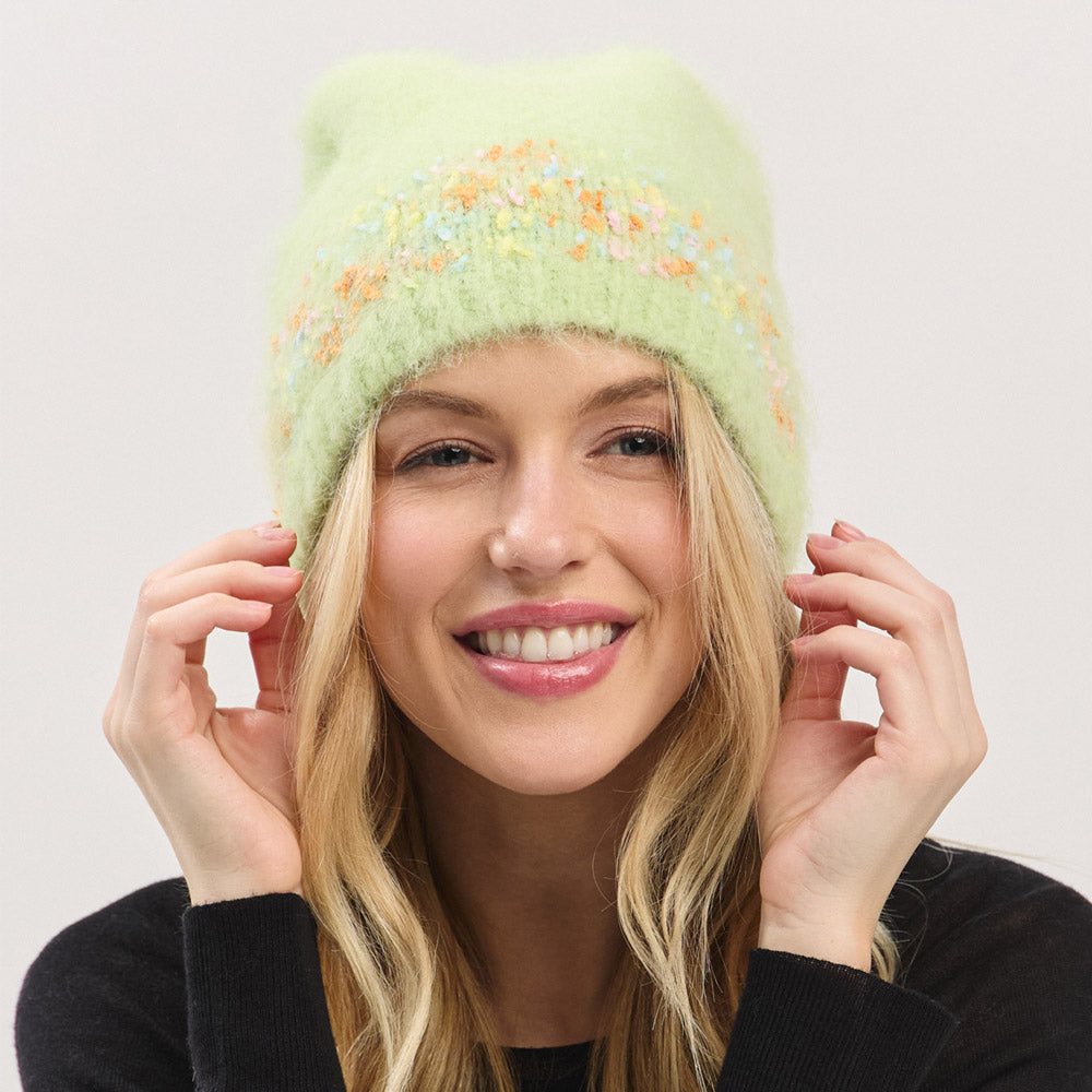 Lime Confetti Solid Winter Beanie Hat