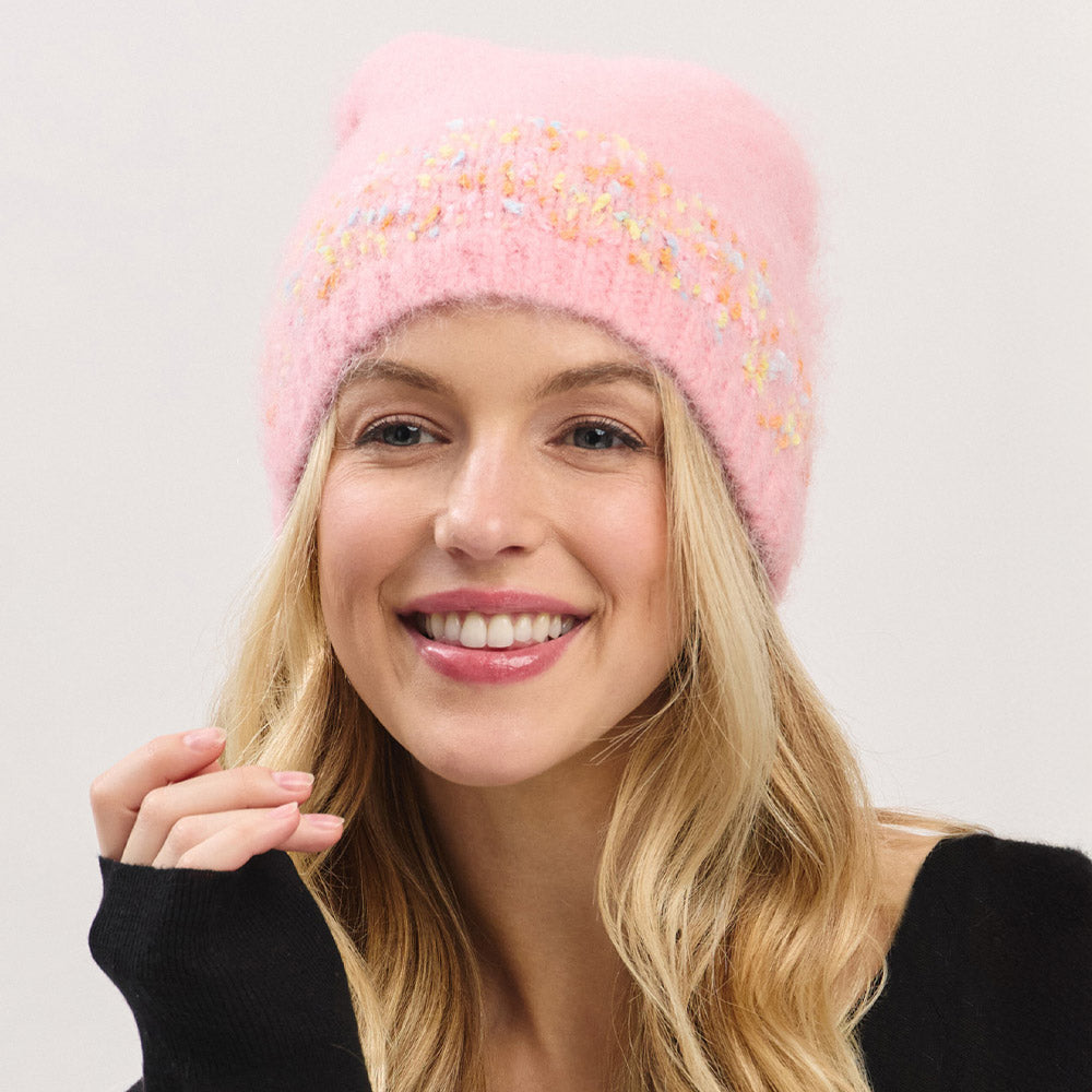 Pink Confetti Solid Winter Beanie Hat