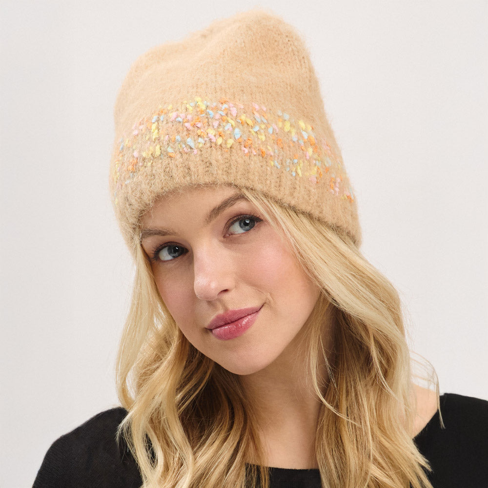 Taupe Confetti Solid Winter Beanie Hat