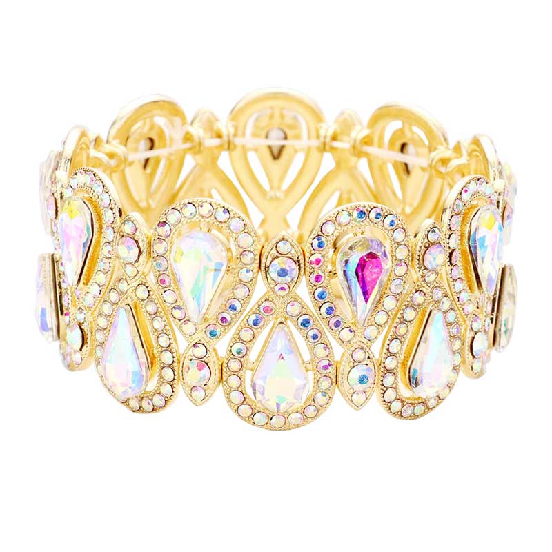 AB Gold Crystal Glass Teardrop Evening Stretch Bracelet, Beautifully crafted design adds a gorgeous glow to any outfit. Jewelry that fits your lifestyle! Perfect Birthday Gift, Anniversary Gift, Mother's Day Gift, Anniversary Gift, Graduation Gift, Prom Jewelry, Just Because Gift, Thank you Gift.
