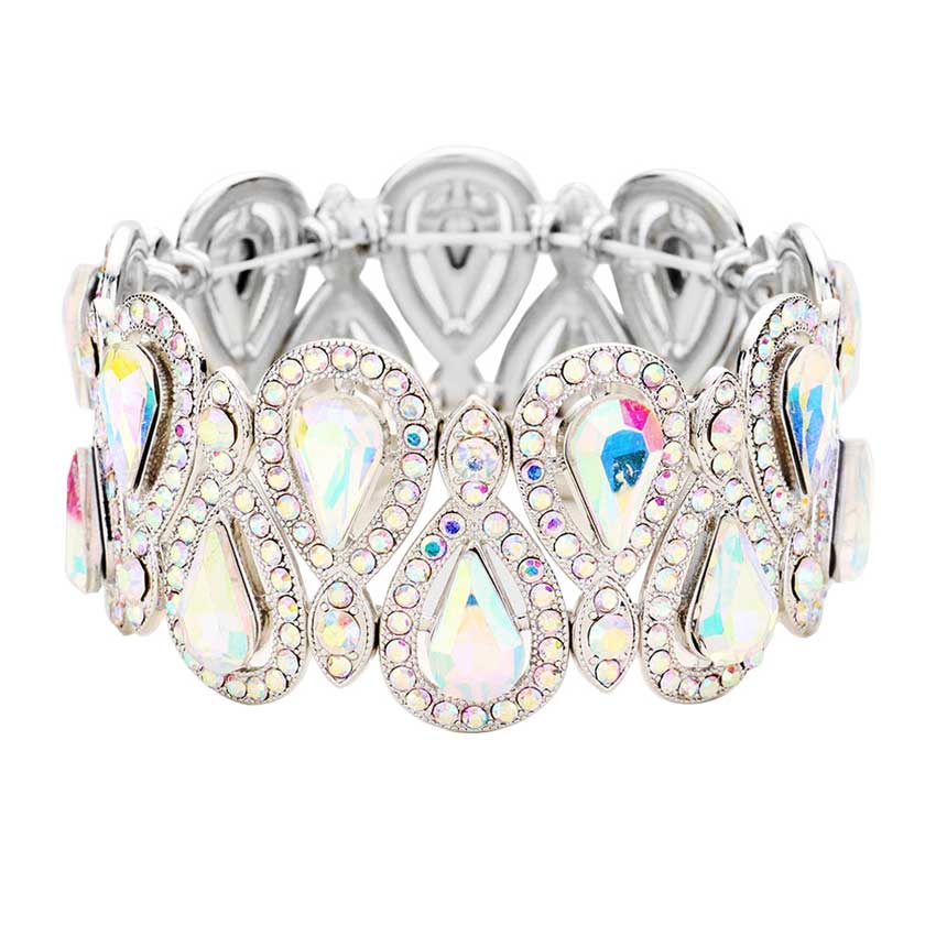 AB Silver Crystal Glass Teardrop Evening Stretch Bracelet, Beautifully crafted design adds a gorgeous glow to any outfit. Jewelry that fits your lifestyle! Perfect Birthday Gift, Anniversary Gift, Mother's Day Gift, Anniversary Gift, Graduation Gift, Prom Jewelry, Just Because Gift, Thank you Gift.