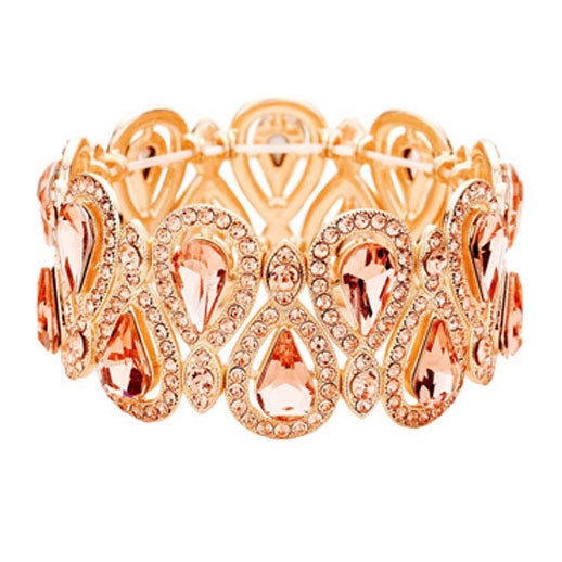 Peach Crystal Glass Teardrop Evening Stretch Bracelet, Beautifully crafted design adds a gorgeous glow to any outfit. Jewelry that fits your lifestyle! Perfect Birthday Gift, Anniversary Gift, Mother's Day Gift, Anniversary Gift, Graduation Gift, Prom Jewelry, Just Because Gift, Thank you Gift.